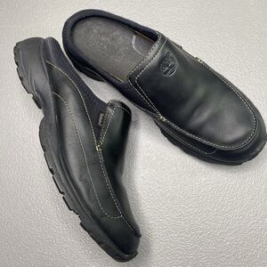 Timberland Smart Comfort Mules Slides Leather Slip On Stretch Womens Sz 8 Black